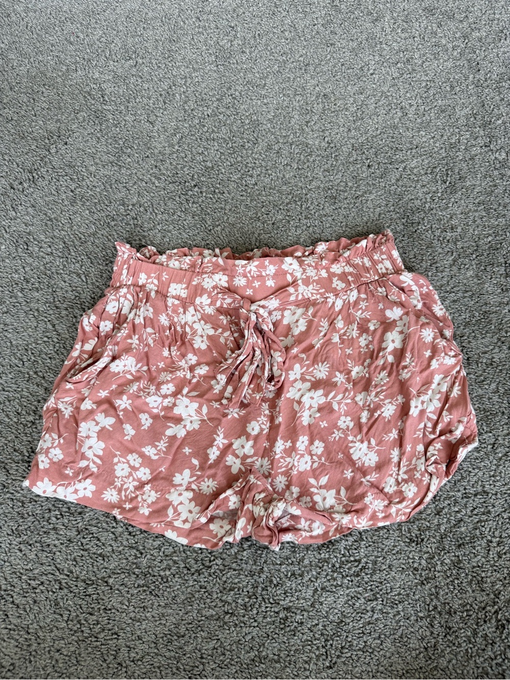 Flowy Pink Shorts with White Flowers